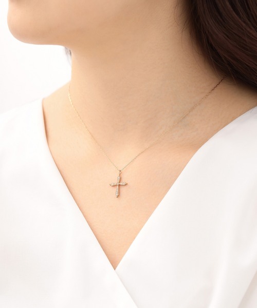 【未使用】エステール K18WG ブラックダイヤ×ダイヤモンド クロスネックレス K18WG ホワイトゴールド ブラックダイヤモンド/ダイヤクロス