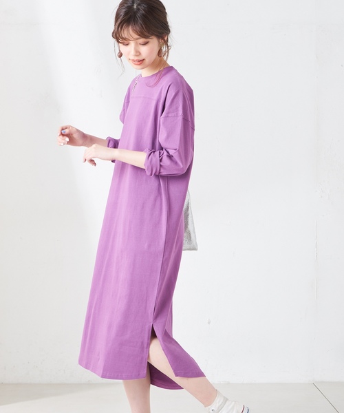 natural couture（ナチュラルクチュール）の「ベルト付きTシャツワンピース（ワンピース・レディース・オフホワイト/ブラック/ベージュ/パープル・FREE）」の4枚目の写真