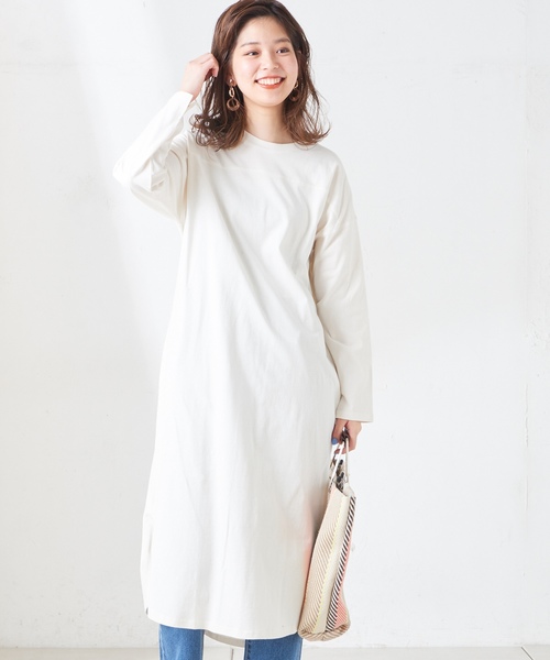 natural couture（ナチュラルクチュール）の「ベルト付きTシャツワンピース（ワンピース・レディース・オフホワイト/ブラック/ベージュ/パープル・FREE）」の5枚目の写真