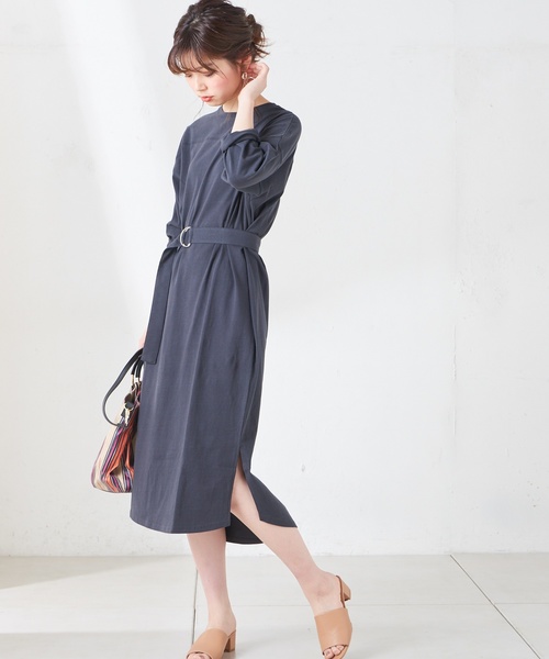 natural couture（ナチュラルクチュール）の「ベルト付きTシャツワンピース（ワンピース・レディース・オフホワイト/ブラック/ベージュ/パープル・FREE）」の18枚目の写真