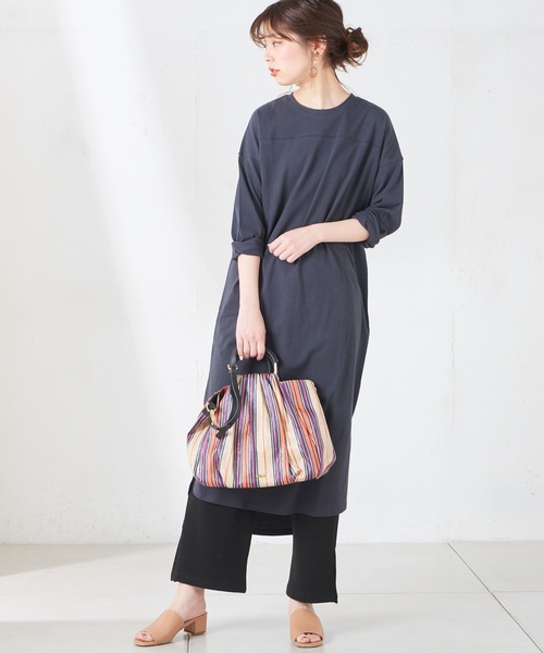 natural couture（ナチュラルクチュール）の「ベルト付きTシャツワンピース（ワンピース・レディース・オフホワイト/ブラック/ベージュ/パープル・FREE）」の21枚目の写真