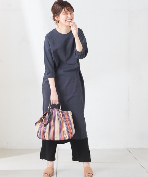 natural couture（ナチュラルクチュール）の「ベルト付きTシャツワンピース（ワンピース・レディース・オフホワイト/ブラック/ベージュ/パープル・FREE）」の11枚目の写真