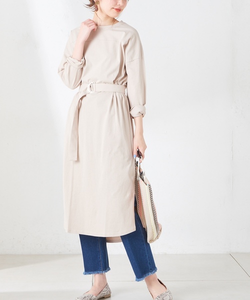 natural couture（ナチュラルクチュール）の「ベルト付きTシャツワンピース（ワンピース・レディース・オフホワイト/ブラック/ベージュ/パープル・FREE）」の19枚目の写真