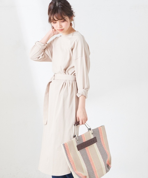 natural couture（ナチュラルクチュール）の「ベルト付きTシャツワンピース（ワンピース・レディース・オフホワイト/ブラック/ベージュ/パープル・FREE）」の9枚目の写真