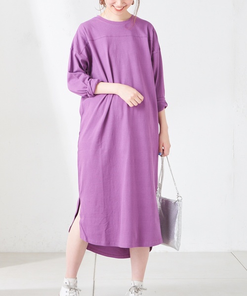 natural couture（ナチュラルクチュール）の「ベルト付きTシャツワンピース（ワンピース・レディース・オフホワイト/ブラック/ベージュ/パープル・FREE）」の12枚目の写真