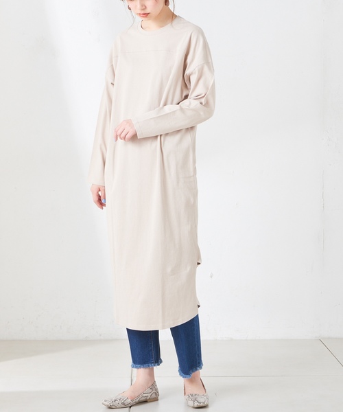 natural couture（ナチュラルクチュール）の「ベルト付きTシャツワンピース（ワンピース・レディース・オフホワイト/ブラック/ベージュ/パープル・FREE）」の7枚目の写真