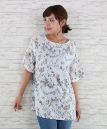 『CHARLI(チャーリー)』レトロフラワープリントチュニック【大きいサイズ対応】【15号(3L)~19号(5L)】