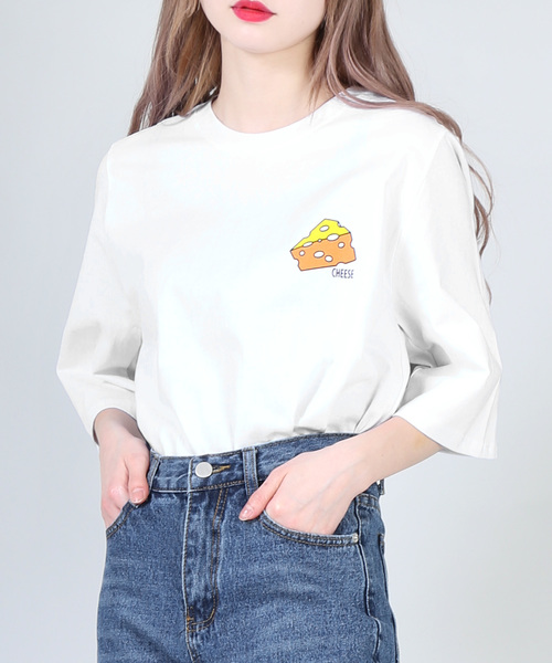 DING（ディング）の「DING/CHEESE Tシャツ（Tシャツ/カットソー・レディース・ホワイト/イエロー/グリーン・FREE）」の2枚目の写真