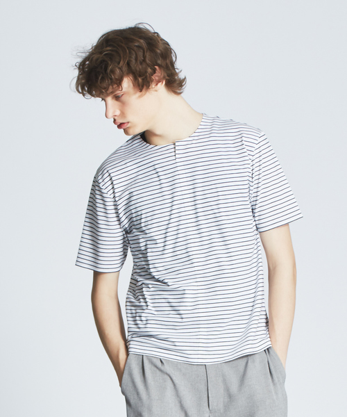 ABAHOUSE(アバハウス)の「キーネック圧着Tシャツ(Tシャツ/カットソー・メンズ・ブラック/ネイビー/オフホワイト/ホワイト系その他・44/46/48)」の1枚目の写真