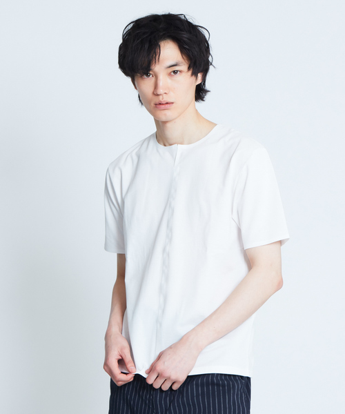 ABAHOUSE(アバハウス)の「キーネック圧着Tシャツ(Tシャツ/カットソー・メンズ・ブラック/ネイビー/オフホワイト/ホワイト系その他・44/46/48)」の2枚目の写真