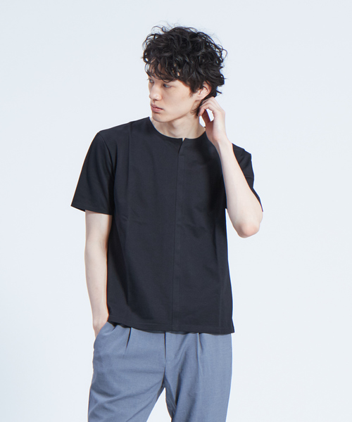ABAHOUSE(アバハウス)の「キーネック圧着Tシャツ(Tシャツ/カットソー・メンズ・ブラック/ネイビー/オフホワイト/ホワイト系その他・44/46/48)」の3枚目の写真