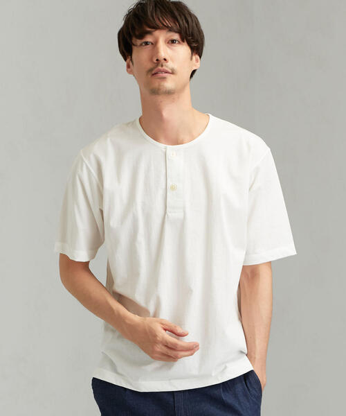 green label relaxing(グリーンレーベルリラクシング)の「CM コットン/ナイロン プレーティング ヘンリーネック 半袖 Tシャツ(Tシャツ/カットソー・メンズ・ホワイト/ブラック/ブラウン・LARGE/MEDIUM/X-LARGE/SMALL)」の2枚目の写真