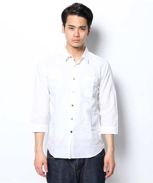 WEGO（ウィゴー）の「WEGO/カラフルボタン7分袖シャツ（シャツ/ブラウス・メンズ・ホワイト・MEDIUM/SMALL/LARGE）」の8枚目の写真