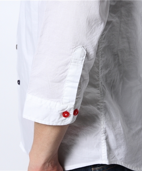 WEGO（ウィゴー）の「WEGO/カラフルボタン7分袖シャツ（シャツ/ブラウス・メンズ・ホワイト・MEDIUM/SMALL/LARGE）」の4枚目の写真