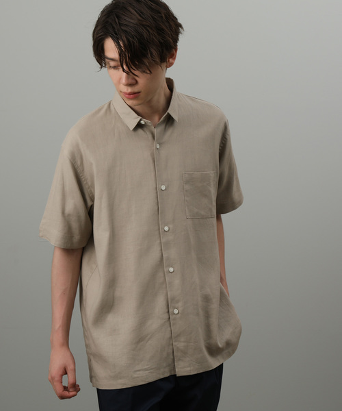 JUNRED(ジュンレッド)の「麻レーヨンレギュラー半袖(シャツ/ブラウス・メンズ・ベージュ/ネイビー/オフホワイト/ピンク・LL/M/L)」の3枚目の写真