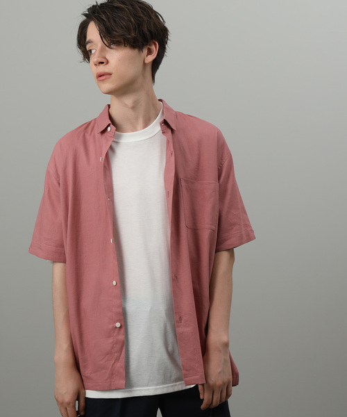 JUNRED(ジュンレッド)の「麻レーヨンレギュラー半袖(シャツ/ブラウス・メンズ・ベージュ/ネイビー/オフホワイト/ピンク・LL/M/L)」の4枚目の写真