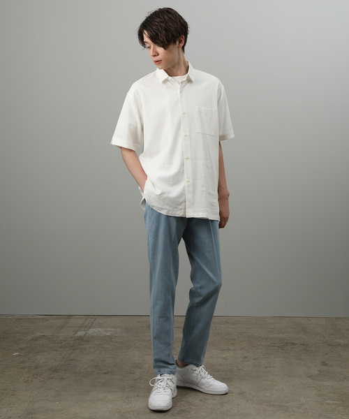 JUNRED(ジュンレッド)の「麻レーヨンレギュラー半袖(シャツ/ブラウス・メンズ・ベージュ/ネイビー/オフホワイト/ピンク・LL/M/L)」の8枚目の写真