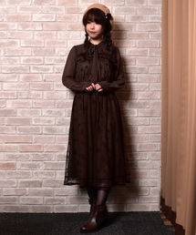 アクシーズファム 黒ベロア レース 花柄 フロッキープリント ワンピース アクシーズファム 黒ベロア レース 花柄 フロッキープリント