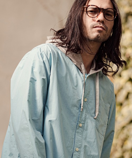 CAMBIO(カンビオ)の「ms4314-Right Hooded Shirt シャツパーカー(シャツ/ブラウス・メンズ・ベージュ/オリーブ/サックスブルー・S/M/L)」の2枚目の写真