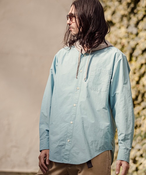 CAMBIO(カンビオ)の「ms4314-Right Hooded Shirt シャツパーカー(シャツ/ブラウス・メンズ・ベージュ/オリーブ/サックスブルー・S/M/L)」の6枚目の写真
