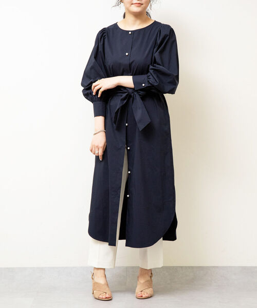 NOLLEY’S（ノーリーズ）の「共布リボン付パール釦シャツワンピース（シャツワンピース・レディース・ブラウン系その他3/ネイビー・38/36）」の16枚目の写真