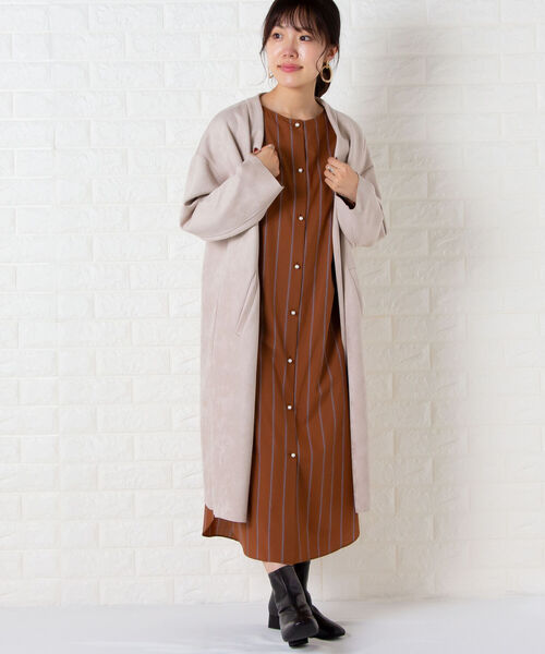 NOLLEY’S（ノーリーズ）の「共布リボン付パール釦シャツワンピース（シャツワンピース・レディース・ブラウン系その他3/ネイビー・38/36）」の18枚目の写真