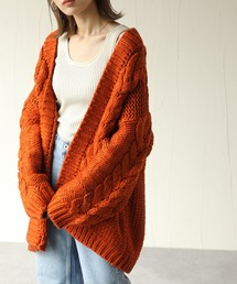 手編み風ケーブルニットカーディガン