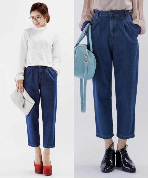 mystic(ミスティック)の「タックデニムパンツ(デニムパンツ・レディース・ブルー/ライトブルー・1/2)」の1枚目の写真