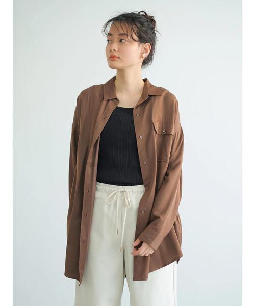 AMERICAN HOLIC(アメリカンホリック)の「とろみポケット付きロングシャツチュニック(シャツ/ブラウス・レディース・チャコールグレー/ブラウン/ライトベージュ・FREE)」の17枚目の写真