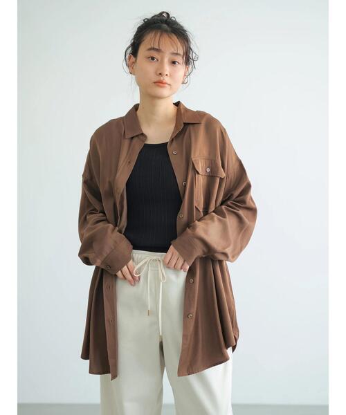 AMERICAN HOLIC(アメリカンホリック)の「とろみポケット付きロングシャツチュニック(シャツ/ブラウス・レディース・チャコールグレー/ブラウン/ライトベージュ・FREE)」の16枚目の写真