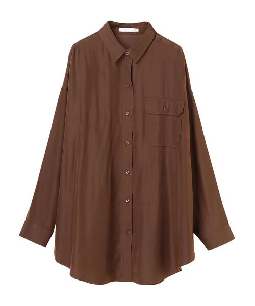 AMERICAN HOLIC(アメリカンホリック)の「とろみポケット付きロングシャツチュニック(シャツ/ブラウス・レディース・チャコールグレー/ブラウン/ライトベージュ・FREE)」の4枚目の写真