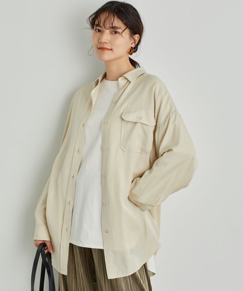 AMERICAN HOLIC(アメリカンホリック)の「とろみポケット付きロングシャツチュニック(シャツ/ブラウス・レディース・チャコールグレー/ブラウン/ライトベージュ・FREE)」の3枚目の写真