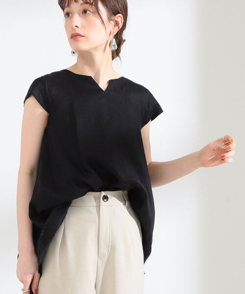 Ray BEAMS（レイビームス）の「Ray BEAMS / リネン キーネック フレンチスリーブ シャツ（シャツ/ブラウス・レディース・ホワイト/ブラック/ラベンダー/ケリー・ONE SIZE）」の10枚目の写真