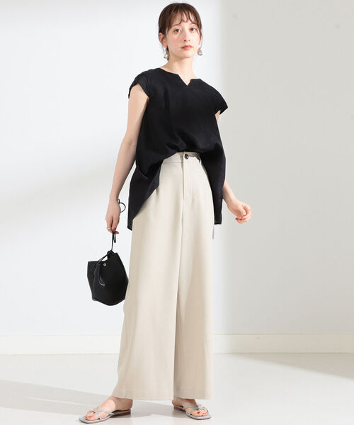 Ray BEAMS（レイビームス）の「Ray BEAMS / リネン キーネック フレンチスリーブ シャツ（シャツ/ブラウス・レディース・ホワイト/ブラック/ラベンダー/ケリー・ONE SIZE）」の11枚目の写真