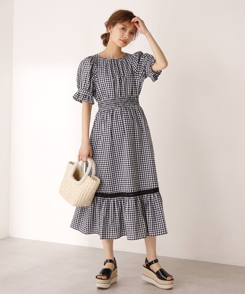 WEB限定】配色バックリボンロングワンピース（ワンピース）｜one after