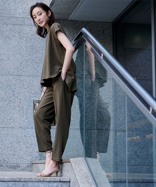 UR'S（ユアーズ）の「ﾌﾚﾝﾁｽﾘｰﾌﾞﾄｯﾌﾟｽ×ﾊﾟﾝﾂｾｯﾄｱｯﾌﾟ（セットアップ・レディース・ブラック/ネイビー/グリーン/カーキ・S/M/L）」の16枚目の写真