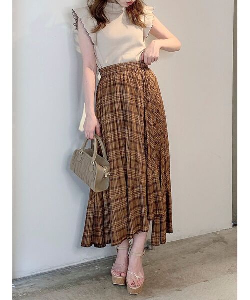 dazzlin（ダズリン）の「チェックダブルプリーツスカート（スカート・レディース・ベージュ/ブラウン/グリーン・FREE）」の10枚目の写真