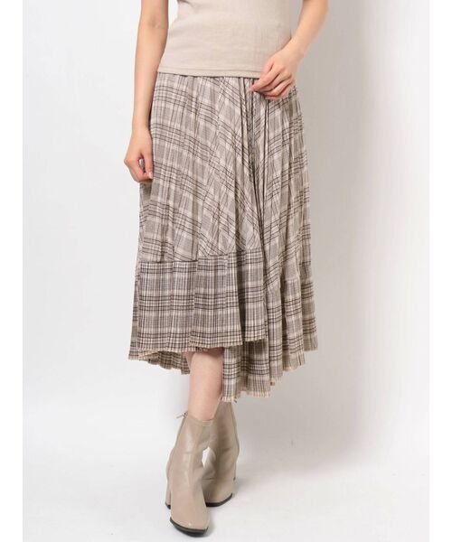dazzlin（ダズリン）の「チェックダブルプリーツスカート（スカート・レディース・ベージュ/ブラウン/グリーン・FREE）」の5枚目の写真