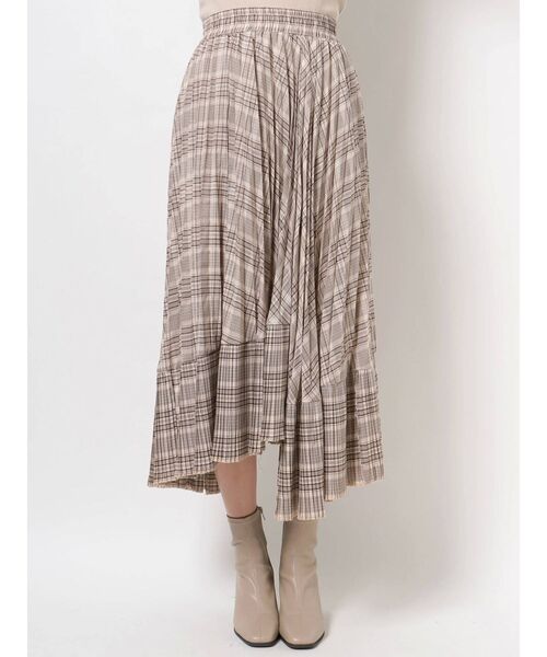 dazzlin（ダズリン）の「チェックダブルプリーツスカート（スカート・レディース・ベージュ/ブラウン/グリーン・FREE）」の6枚目の写真