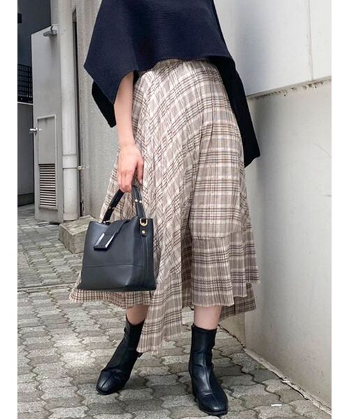 dazzlin（ダズリン）の「チェックダブルプリーツスカート（スカート・レディース・ベージュ/ブラウン/グリーン・FREE）」の3枚目の写真
