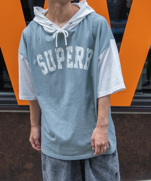 PairPair（ペアペア）の「バイカラー半袖パーカー（ユニセックス）（Tシャツ/カットソー・レディース・ダークパープル/マスタード/グレイッシュブルー・FREE）」の21枚目の写真