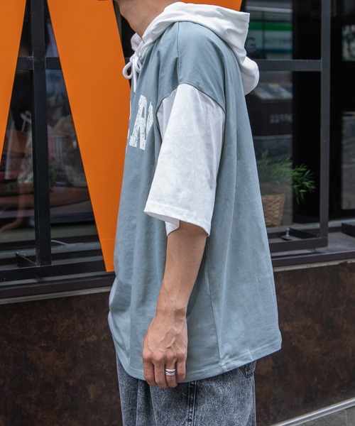 PairPair（ペアペア）の「バイカラー半袖パーカー（ユニセックス）（Tシャツ/カットソー・レディース・ダークパープル/マスタード/グレイッシュブルー・FREE）」の22枚目の写真