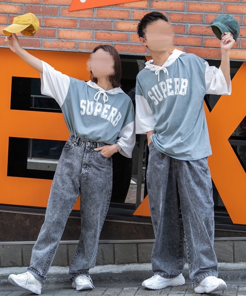 PairPair（ペアペア）の「バイカラー半袖パーカー（ユニセックス）（Tシャツ/カットソー・レディース・ダークパープル/マスタード/グレイッシュブルー・FREE）」の19枚目の写真