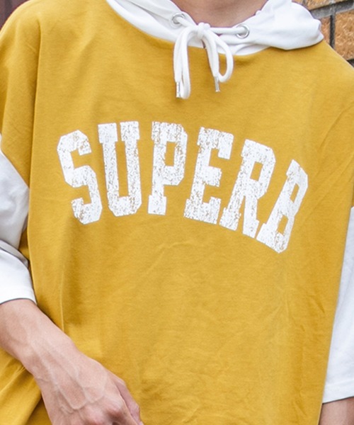 PairPair（ペアペア）の「バイカラー半袖パーカー（ユニセックス）（Tシャツ/カットソー・レディース・ダークパープル/マスタード/グレイッシュブルー・FREE）」の13枚目の写真