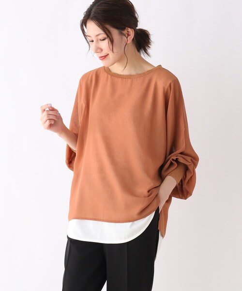 SHOO・LA・RUE(シューラルー)の「◆レイヤード風ブラウス(Tシャツ/カットソー・レディース・ライトグレー/ライトブルー/ブラック/ライトオレンジ系・00)」の4枚目の写真