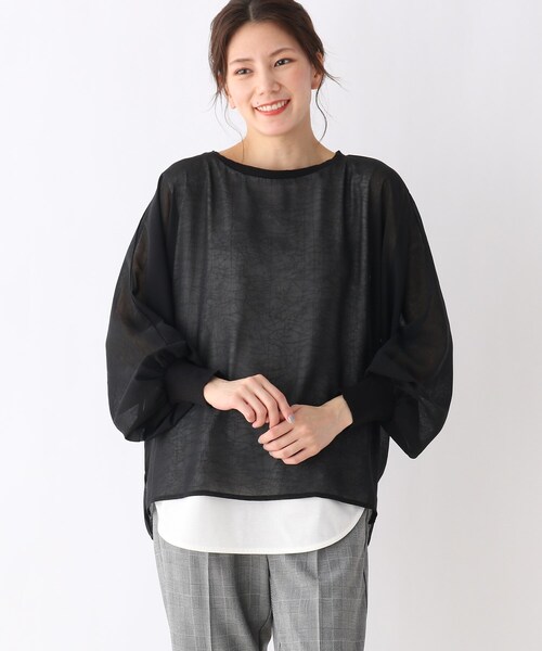 SHOO・LA・RUE(シューラルー)の「◆レイヤード風ブラウス(Tシャツ/カットソー・レディース・ライトグレー/ライトブルー/ブラック/ライトオレンジ系・00)」の1枚目の写真