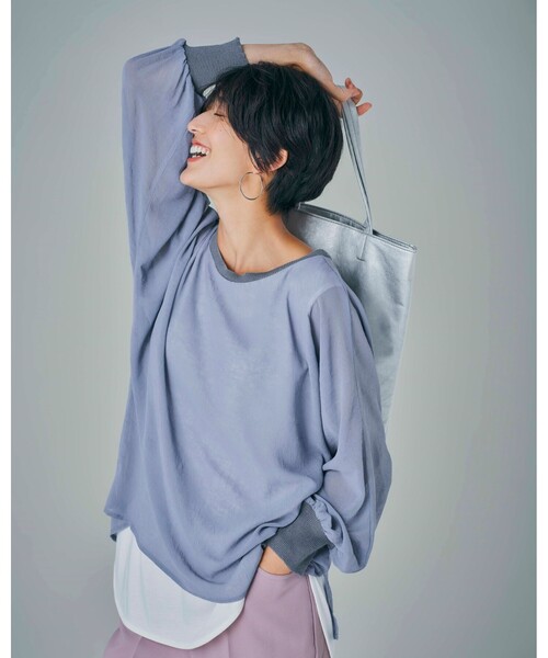 SHOO・LA・RUE(シューラルー)の「◆レイヤード風ブラウス(Tシャツ/カットソー・レディース・ライトグレー/ライトブルー/ブラック/ライトオレンジ系・00)」の8枚目の写真