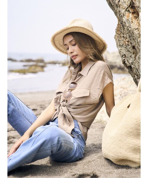 To the sea(トゥーザシー)の「フレンチスリーブウエストリボンシャツ(シャツ/ブラウス・レディース・ベージュ/ピンク/ホワイト・FREE)」の3枚目の写真