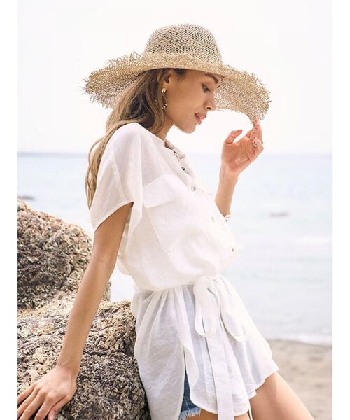 To the sea(トゥーザシー)の「フレンチスリーブウエストリボンシャツ(シャツ/ブラウス・レディース・ベージュ/ピンク/ホワイト・FREE)」の6枚目の写真