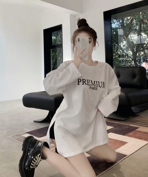 Bifrost（ビフレスト）の「スリット入り長袖Tシャツ（Tシャツ/カットソー・レディース・ブラック/ベージュ/ネイビー/ホワイト・フリー）」の6枚目の写真